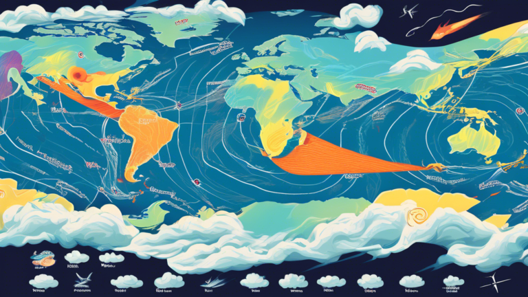 An illustrated weather map showing multiple storm disturbances in the Atlantic Ocean heading toward the Eastern United States, with visual representations of Hurricane Helene and Hurricane Milton. The